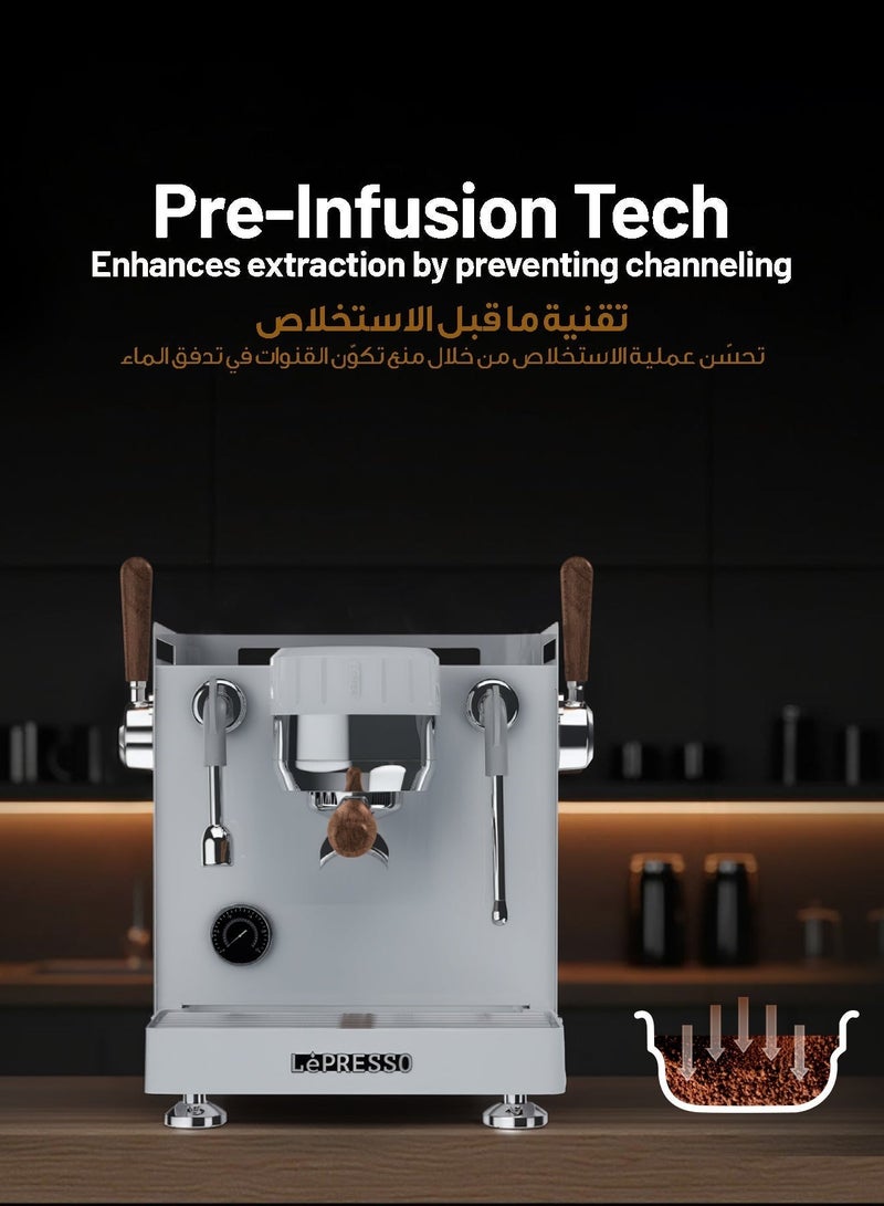 LePRESSO Bellissimo Commercial Coffee Machine with Dual Italian Pump, Triple Boiler with Hot Water & Steam Wand Cappuccino Maker, 15Bar Espresso Machine with High Pressure Extraction Coffee Maker, Touch Control Panel Espresso Machine for Home/Office/Cafe - White - Image 3